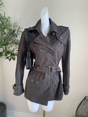DeFacto Belted Short Trench Coat Gray Brown NWT M